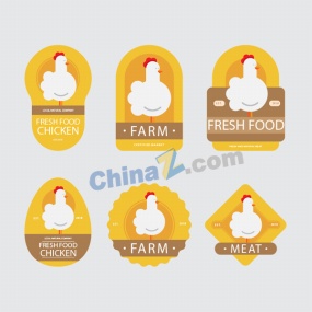 新鲜鸡肉食物标签矢量